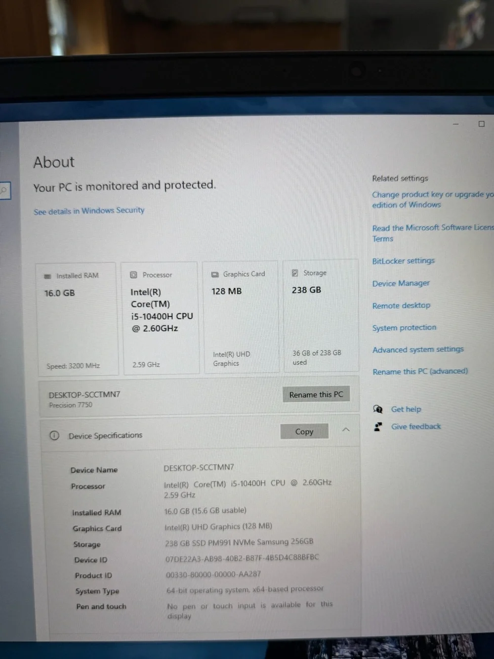 Dell Precision 7750 17.3” Laptop i5-10400H 16GB RAM 256GB SSD
